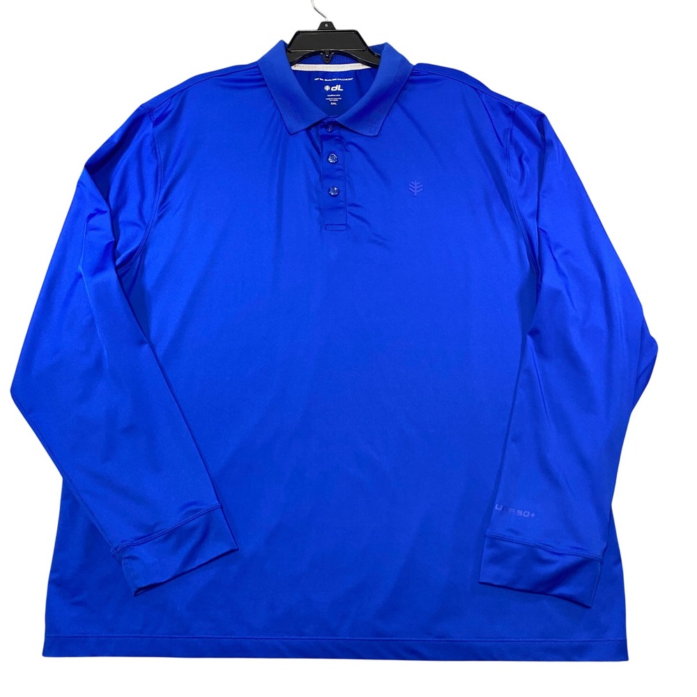 Coolibar Mens XXL Blue Long Sleeve UPF 50+ Sun Protection Polo Shirt